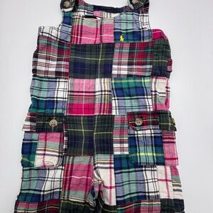 Vintage Ralph Lauren Madras Plaid  Patchwork Romper W Snap Closure Size 6 Months